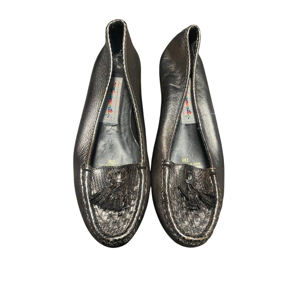Miramonte Vintage Pewter Metallic Leather Loafers Women's Size 7